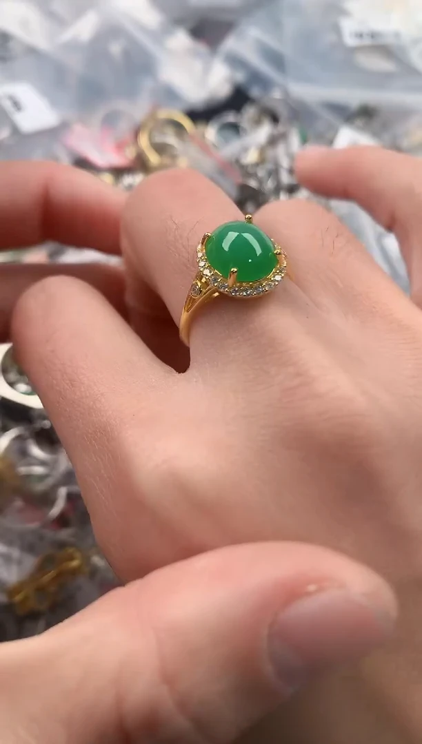 银S925镶嵌戒指翡翠111  1