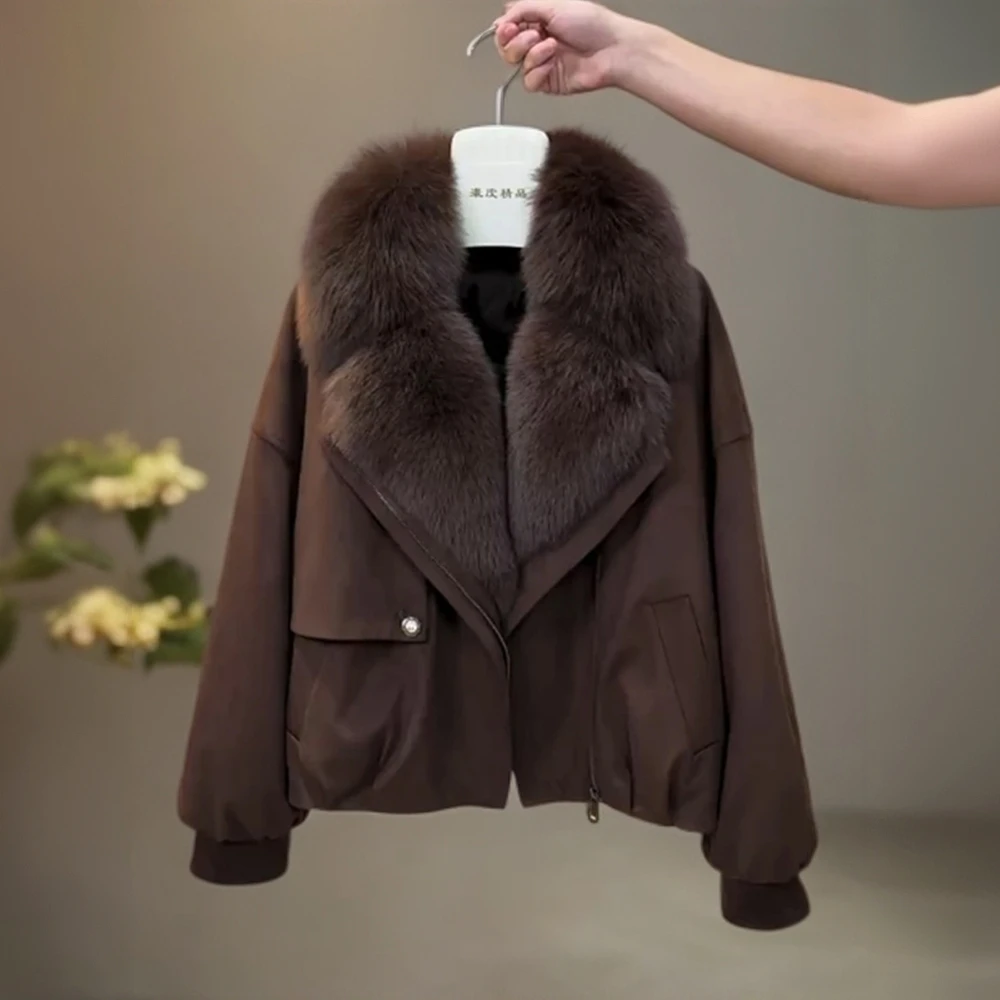 2025冬季新款洋气小众毛领短款棉服女慵懒风宽松百搭显瘦外套大衣