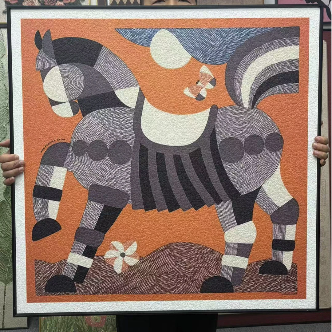 小马跳跃新款丝巾装饰画愉悦可爱马温馨挂画餐厅卧室壁画8080