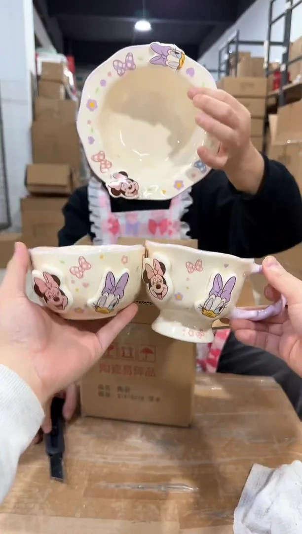 瓷片紫色米妮黛西餐具3件套