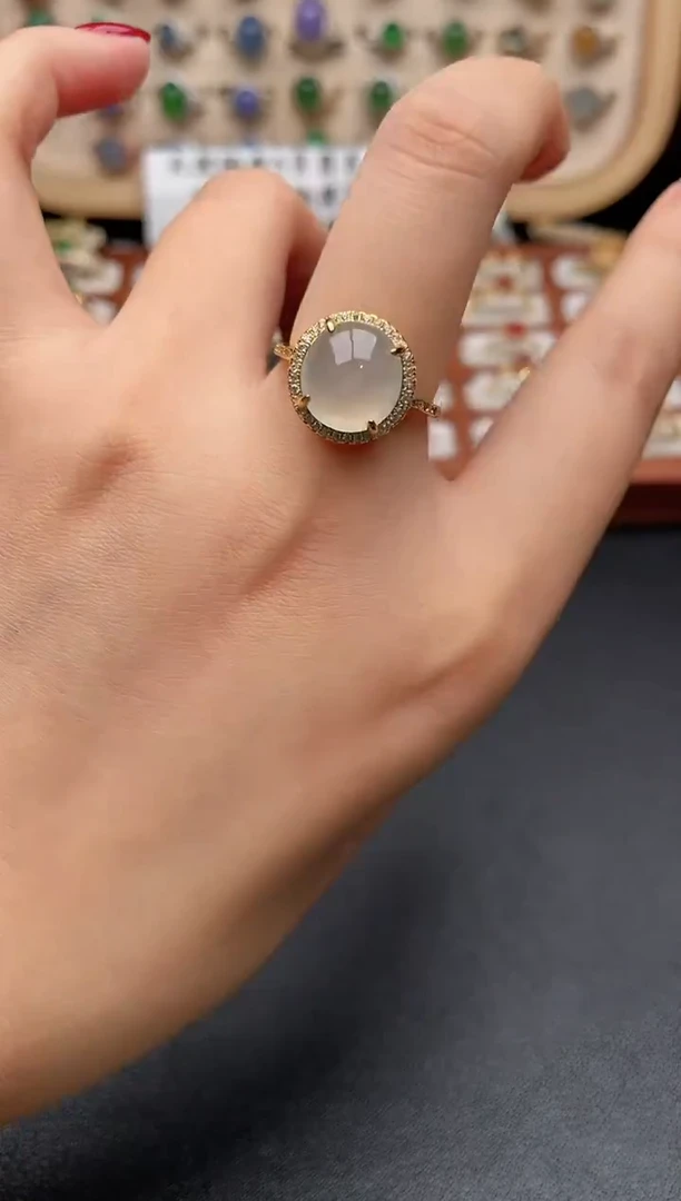 银S925镶嵌戒指翡翠一物一证一礼盒