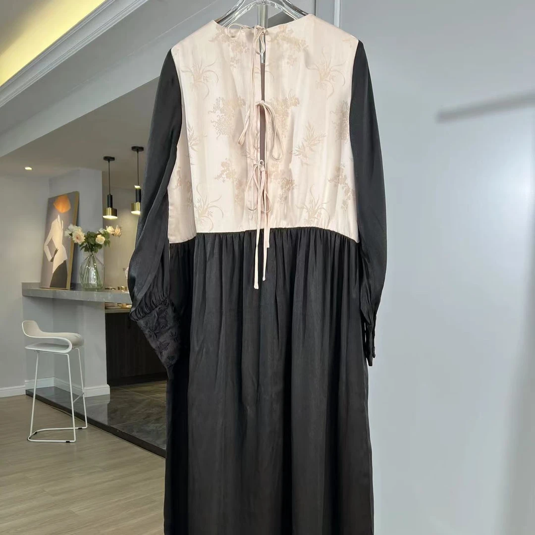 凡蒂娜馨复古提花拼接中国风女装连衣裙037