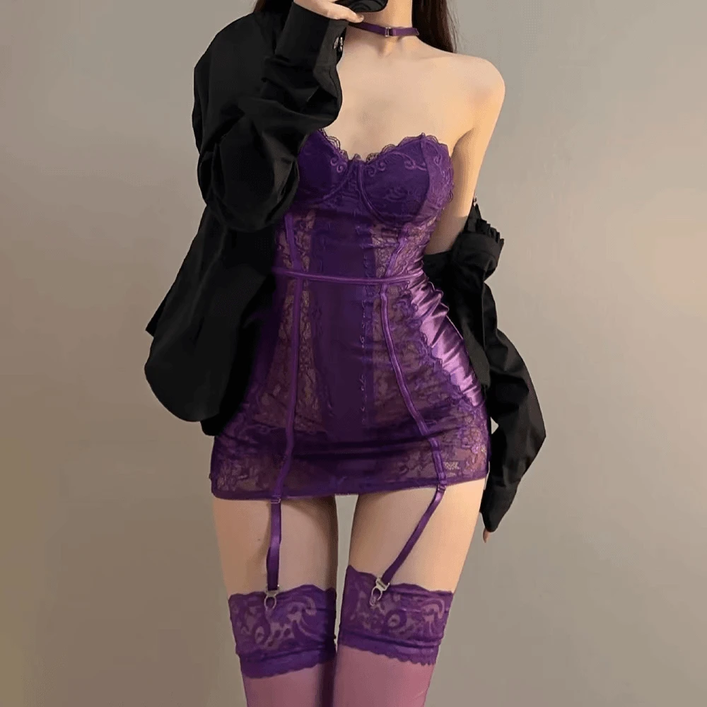 【美式辣妹】辣妹包臀裙连体复古美式约会紫色战袍性感睡衣后妈裙