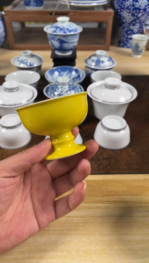 杯微瑕景德镇手工手绘颜色釉内绘宝相高脚杯