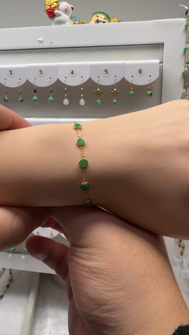 18K金镶嵌手链翡翠缅甸天然翡翠a货