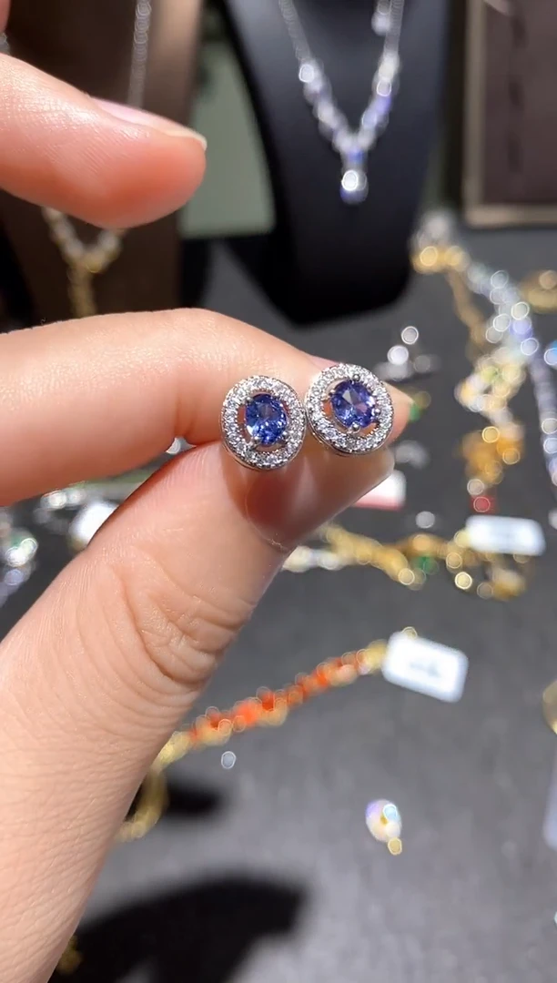 银S925镶嵌耳饰坦桑石耳饰