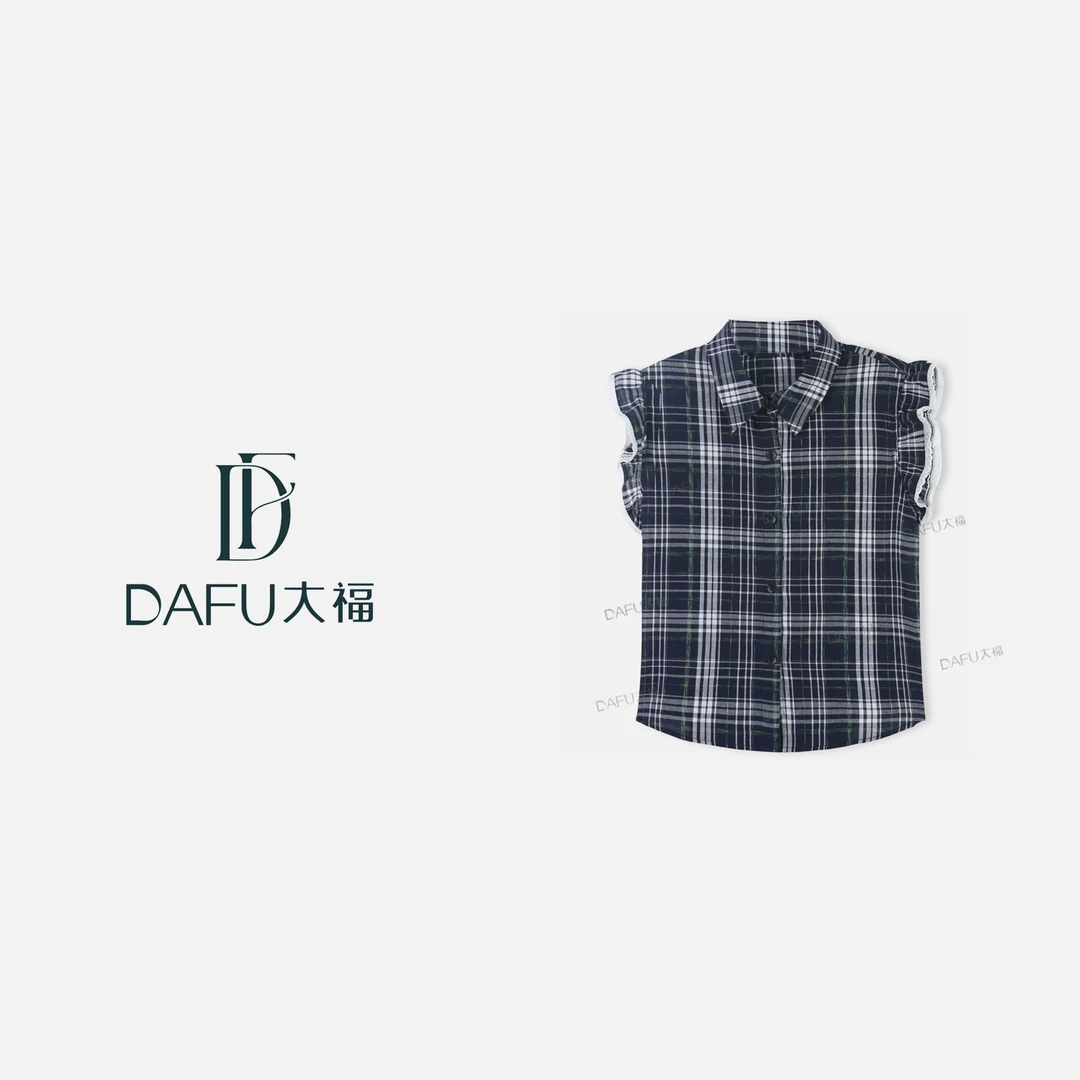 荷叶边夏季无袖百搭格纹衬衫休闲衬衣F011