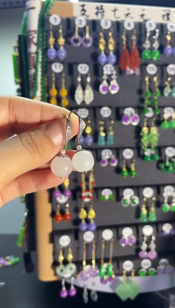 和田玉银S925镶嵌耳饰07.....