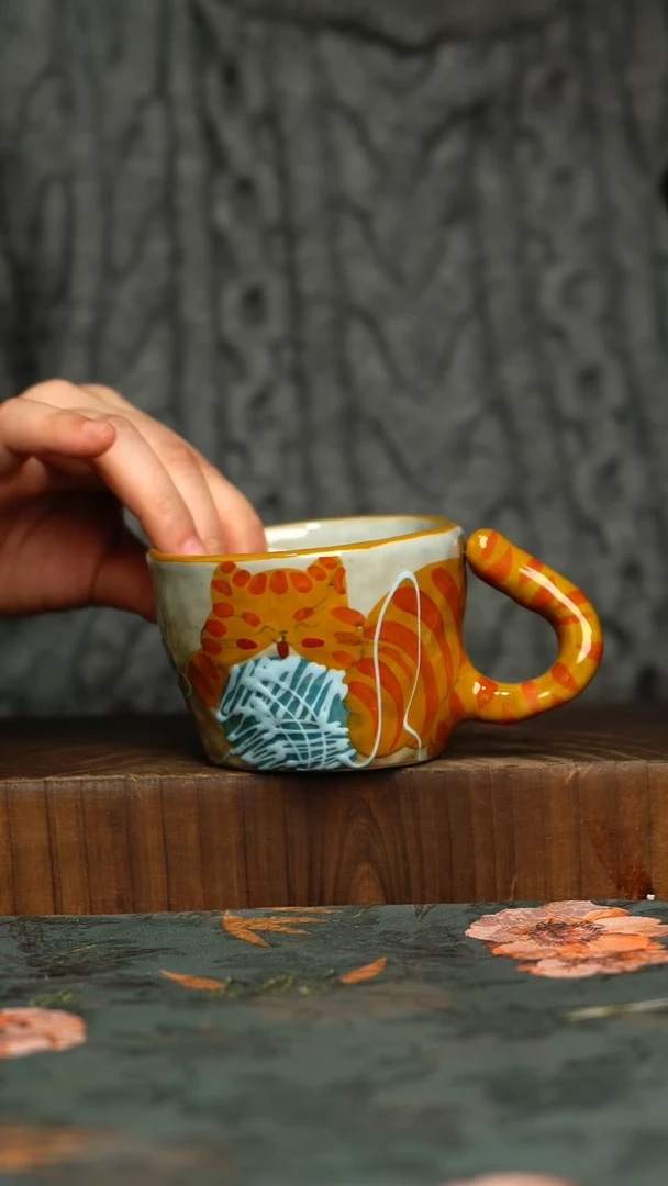 杯釉下彩手工手绘同款陶器