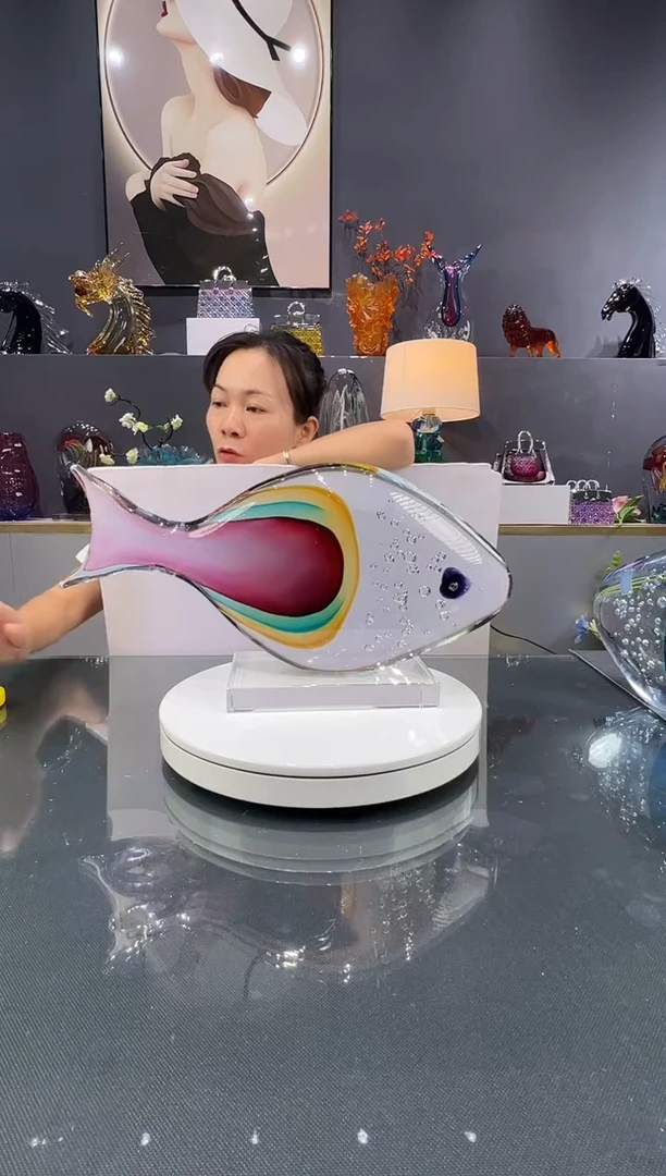 琉璃水晶琉璃摆件1个 带底座