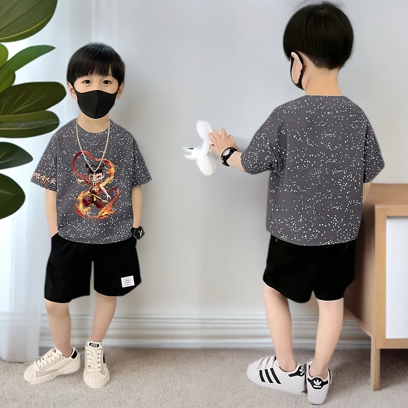 哪吒衣服男童夏装套装2025新款儿童帅气夏季薄时髦短袖短裤两件套