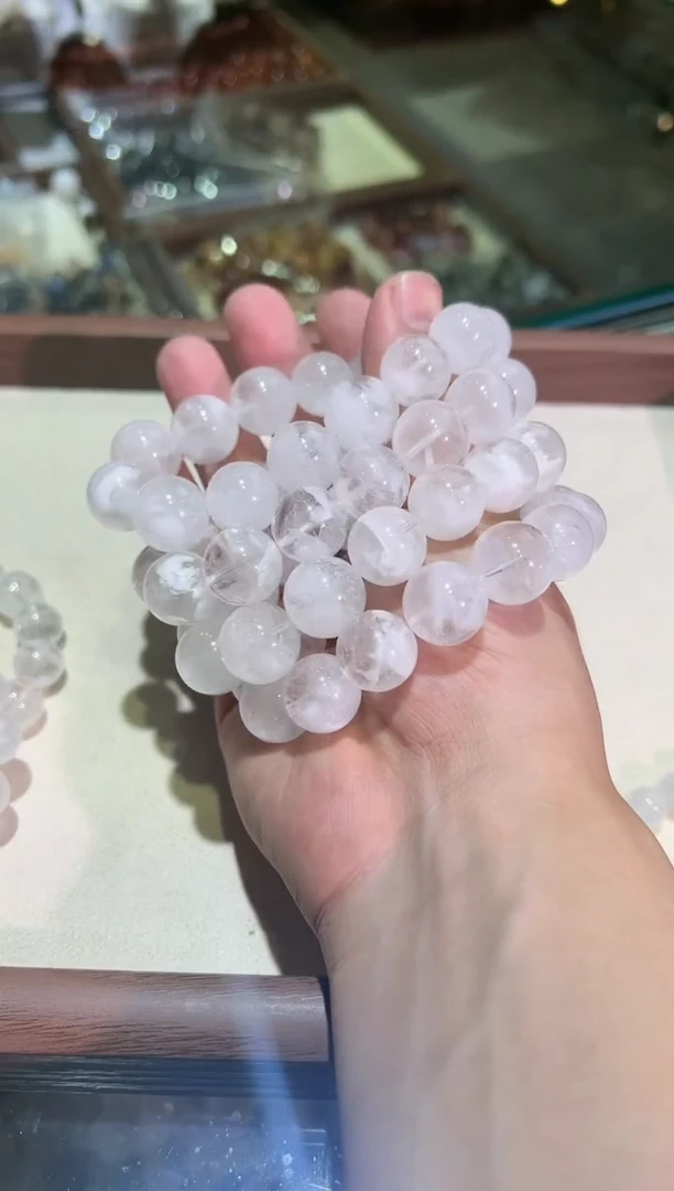 水晶手链未镶嵌15mm+白雪花幽灵（多样性发一）