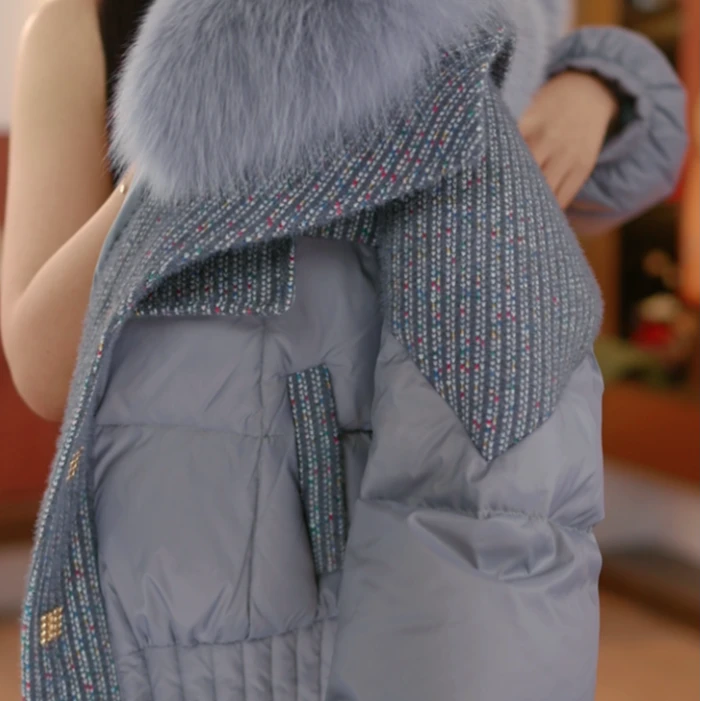 【思思甄选大朵绒】洋气高定深空灰小香风拼接羽绒服1