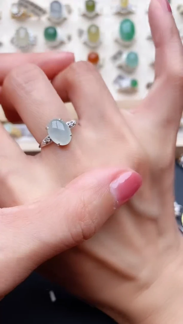 【闪购商品】翡翠戒指银S925镶嵌缅甸天然翡翠333   5-8