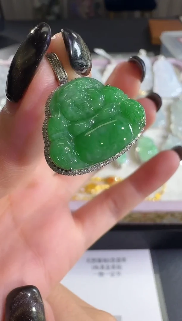 吊坠(不含链)18K金镶嵌翡翠【源头工厂】钻石镶嵌