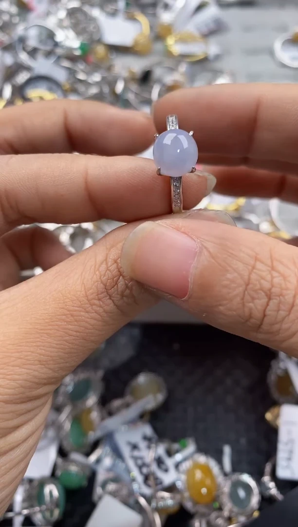 银S925镶嵌戒指翡翠6666----9