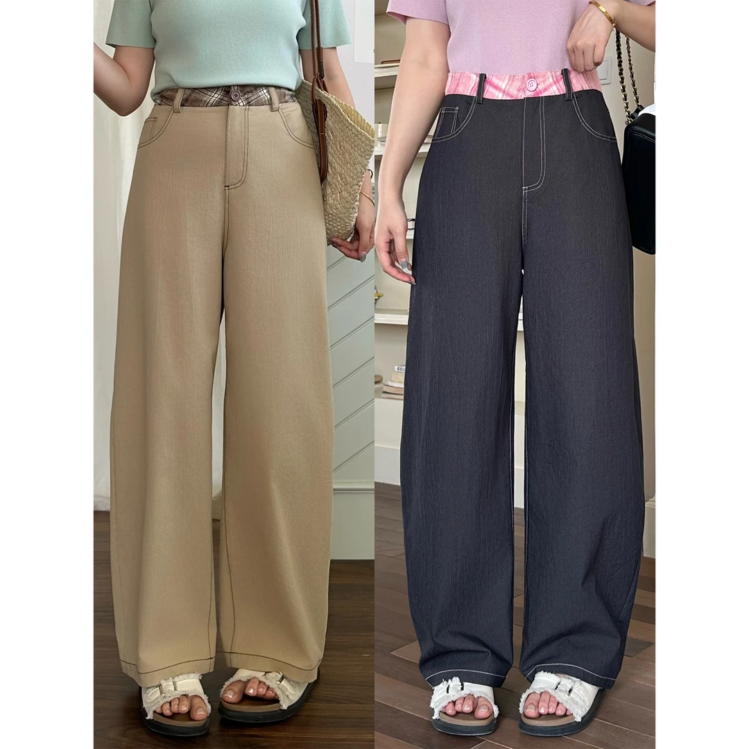 裂渡宣宣【酷女孩腔调】微胖大码女夏拼接仿牛仔休闲裤ZY505V66