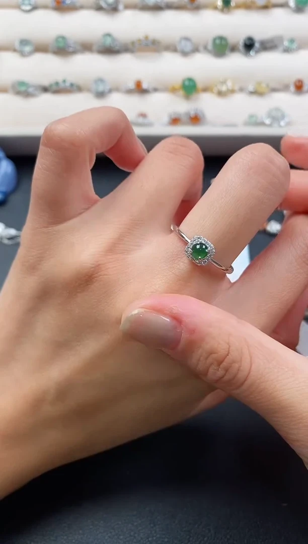 银S925镶嵌戒指翡翠44444444+4