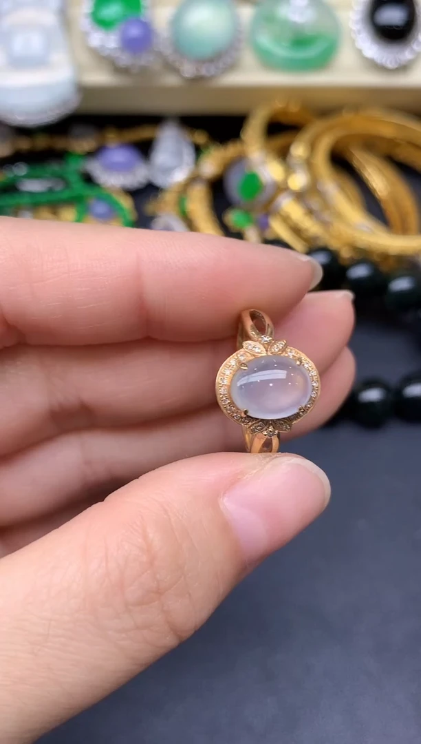 18K金镶嵌戒指翡翠249-雪姐翡翠天天见