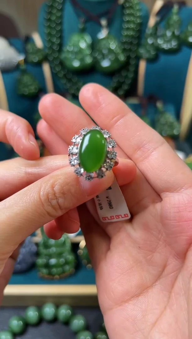 和田玉（碧玉）戒指银S925镶嵌碧玉