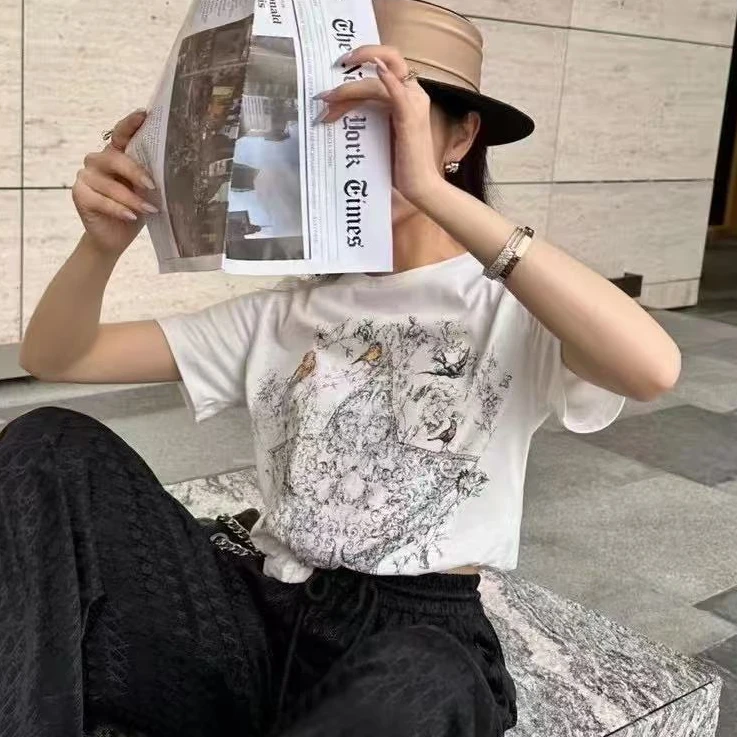未使用 DIOR/迪奥 图案印花圆领套头短袖T恤