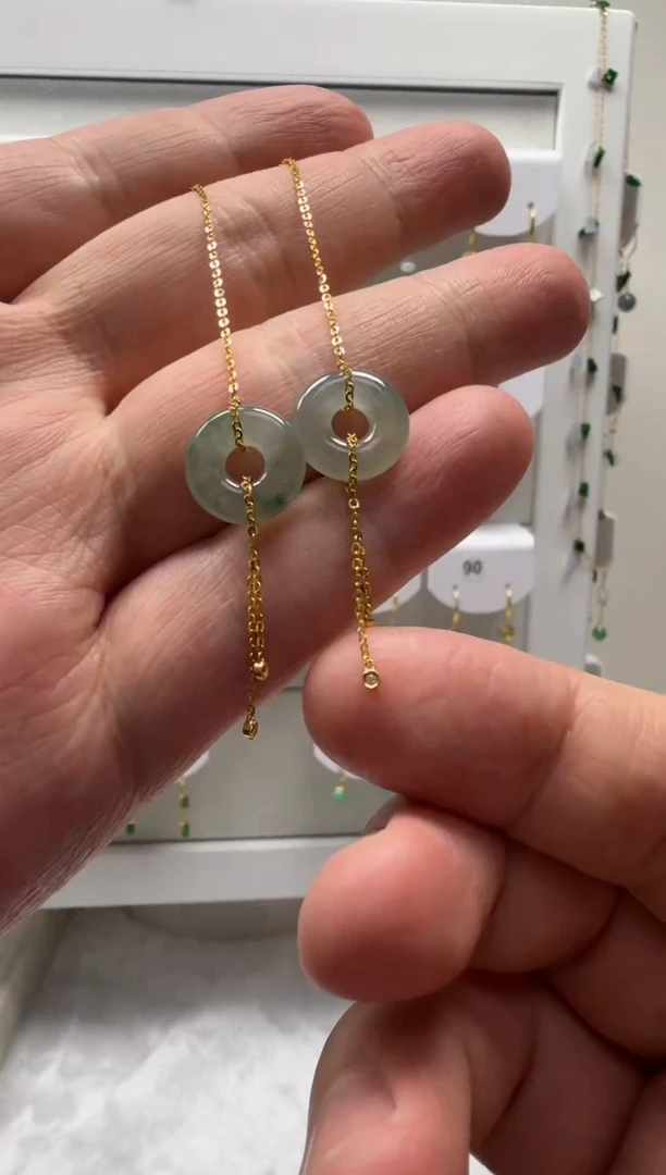 18K金镶嵌翡翠耳饰缅甸天然翡翠a货