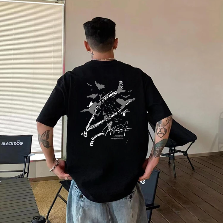 潮牌街头美式重磅纯棉短袖t恤男ins潮流小众宽松百搭印花上衣半袖