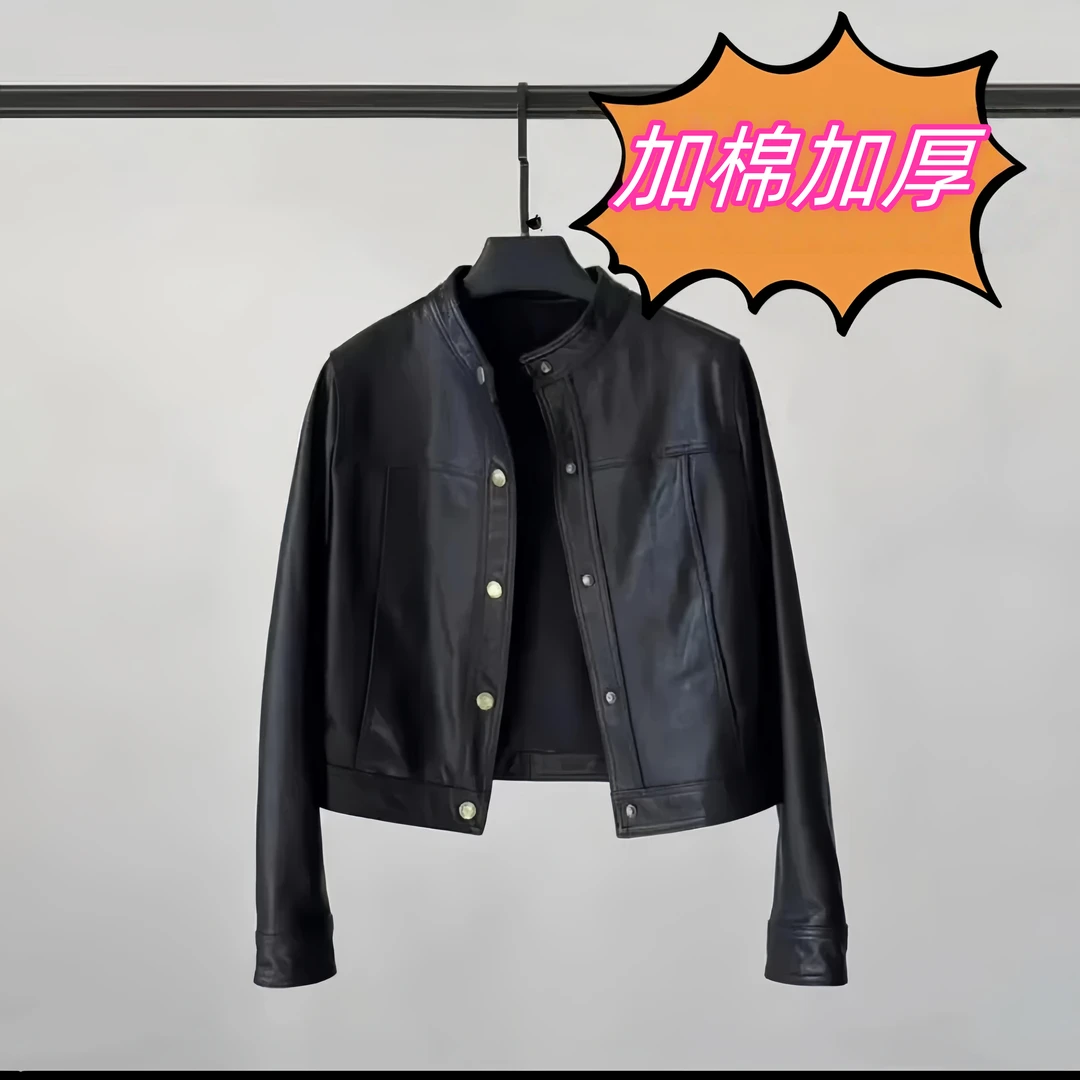 秋冬季女装时尚百搭加棉加厚气质短款皮衣外套2513