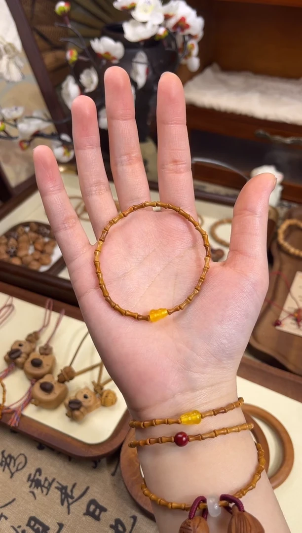 手串桃核【桃缘行】竹节「黄色葫芦」桃木桃核辟、挡、驱、护 备注手围