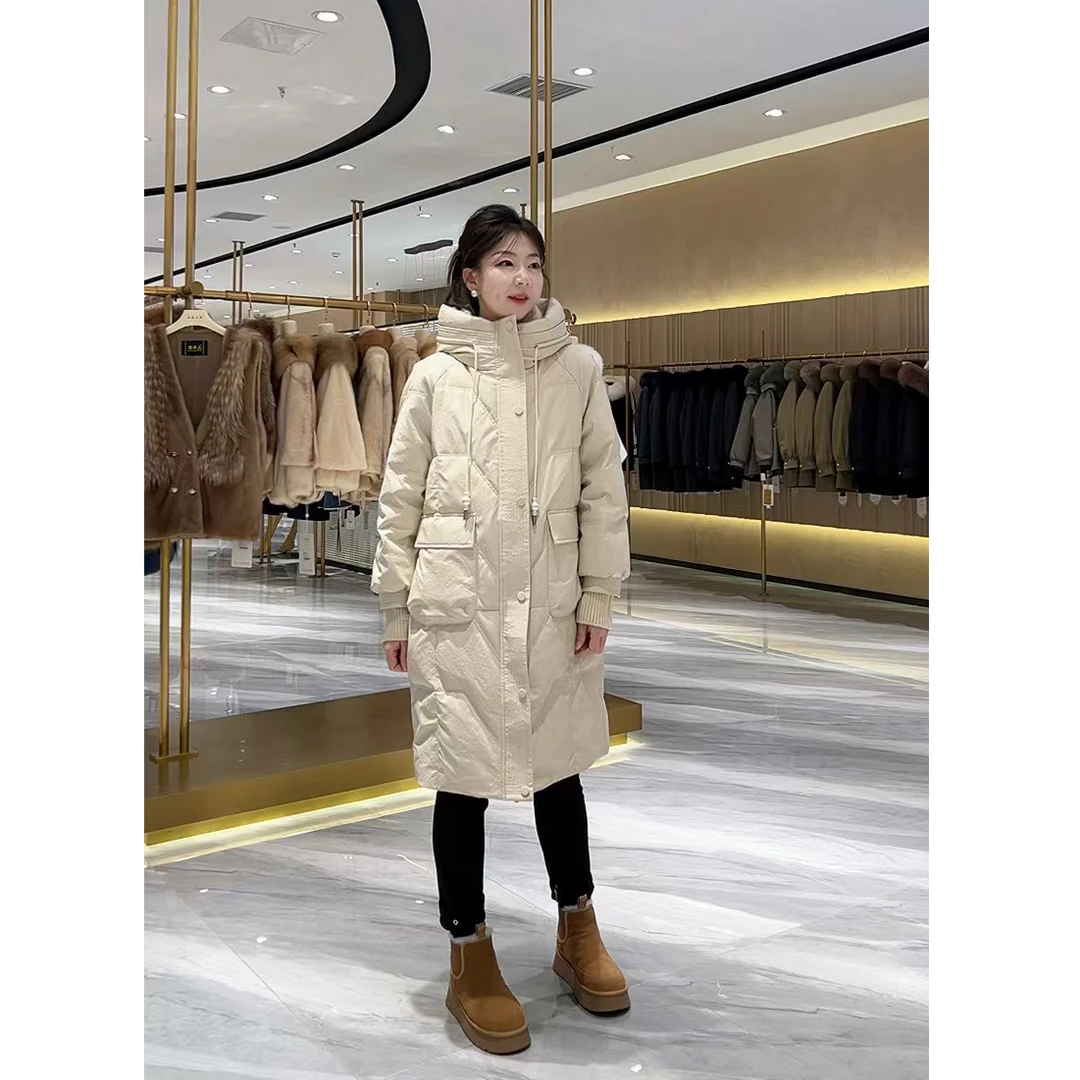 2025新款女长款连帽时尚休闲百搭国风皮羽绒外套