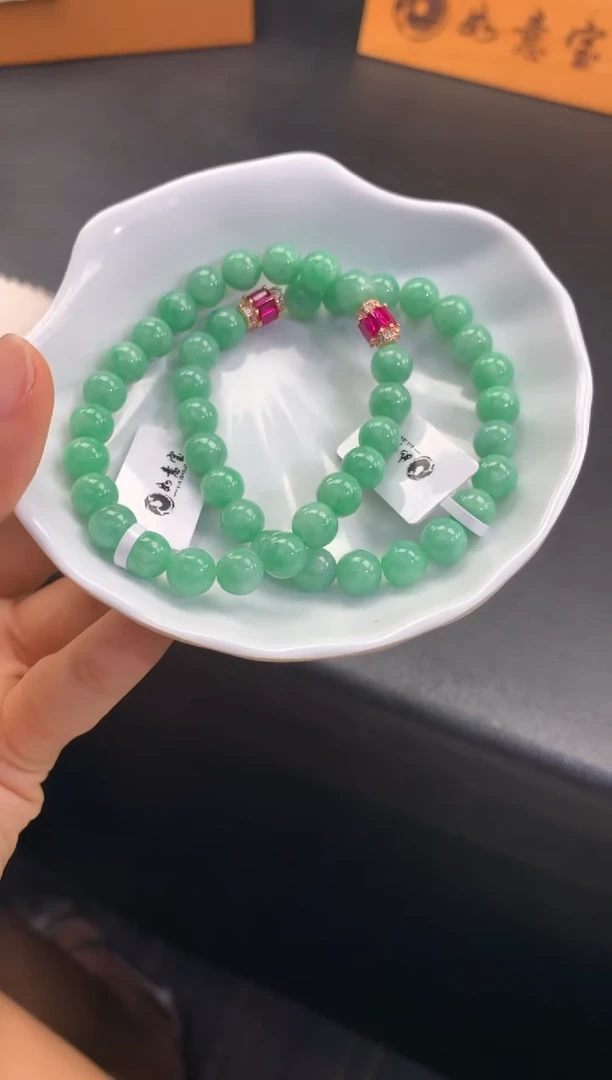 未镶嵌手链翡翠FC422 翡翠满绿手串 多样性发其一