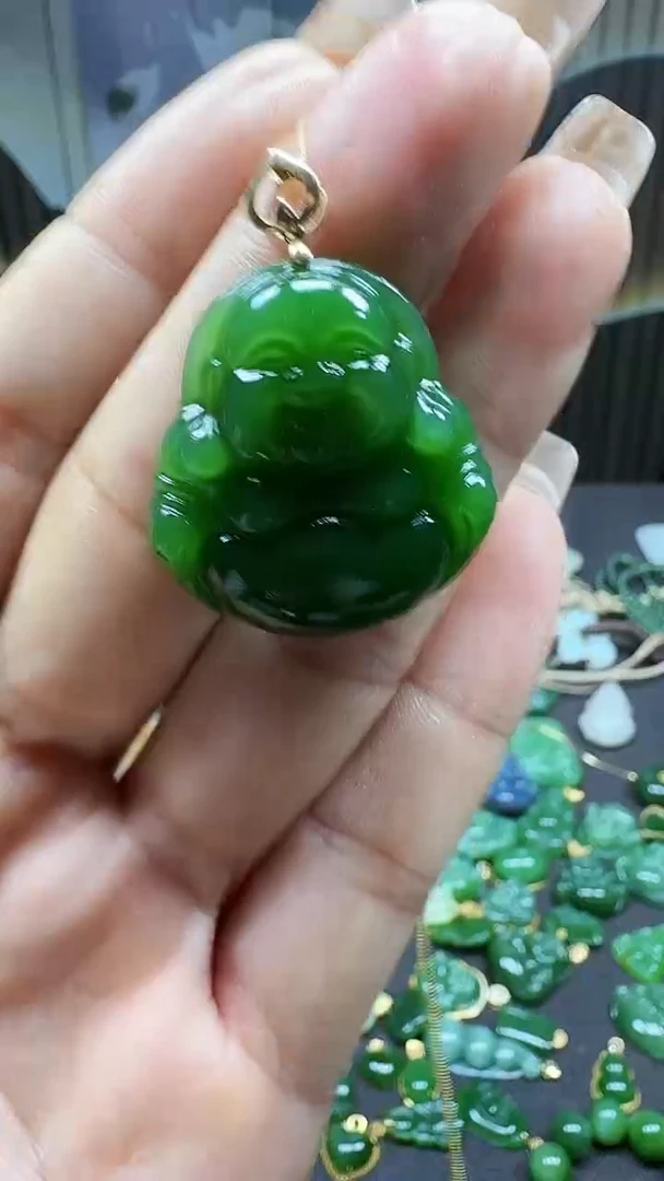 和田玉18K金镶嵌挂件1