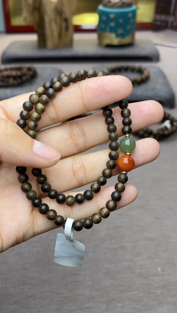 【闪购商品】沉香手串越南芽庄白棋0.4+配饰 沉水双圈款