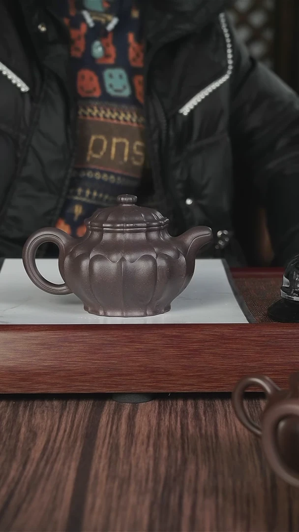 【闪购商品】紫砂茶壶筋纹  天青 菱花大掇只