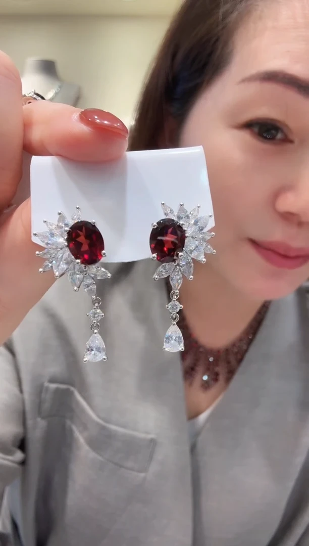银S925镶嵌耳环石榴石080