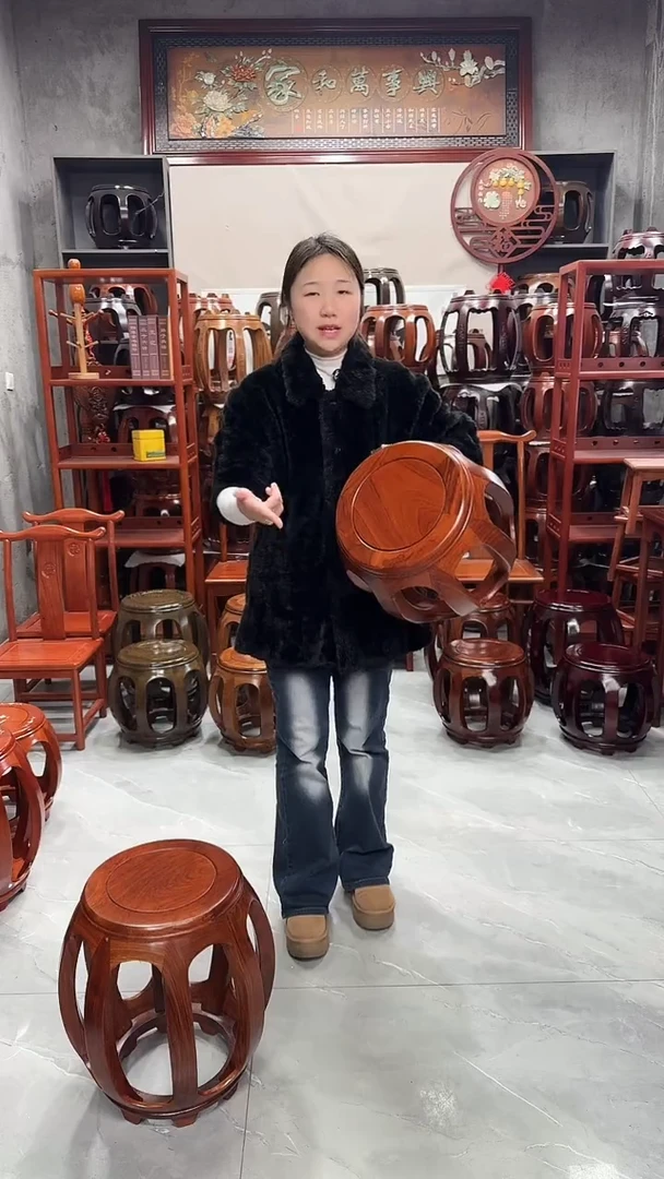花梨木类家具花梨色小号鼓凳一对（两条）