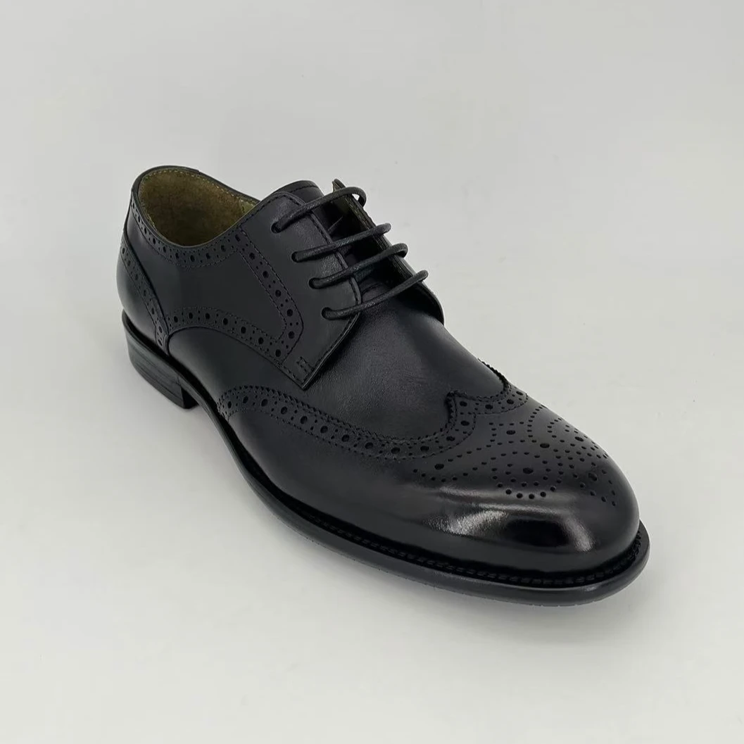 平跟系带黑色高品质纯色休闲皮鞋男款英伦牛津鞋雕花