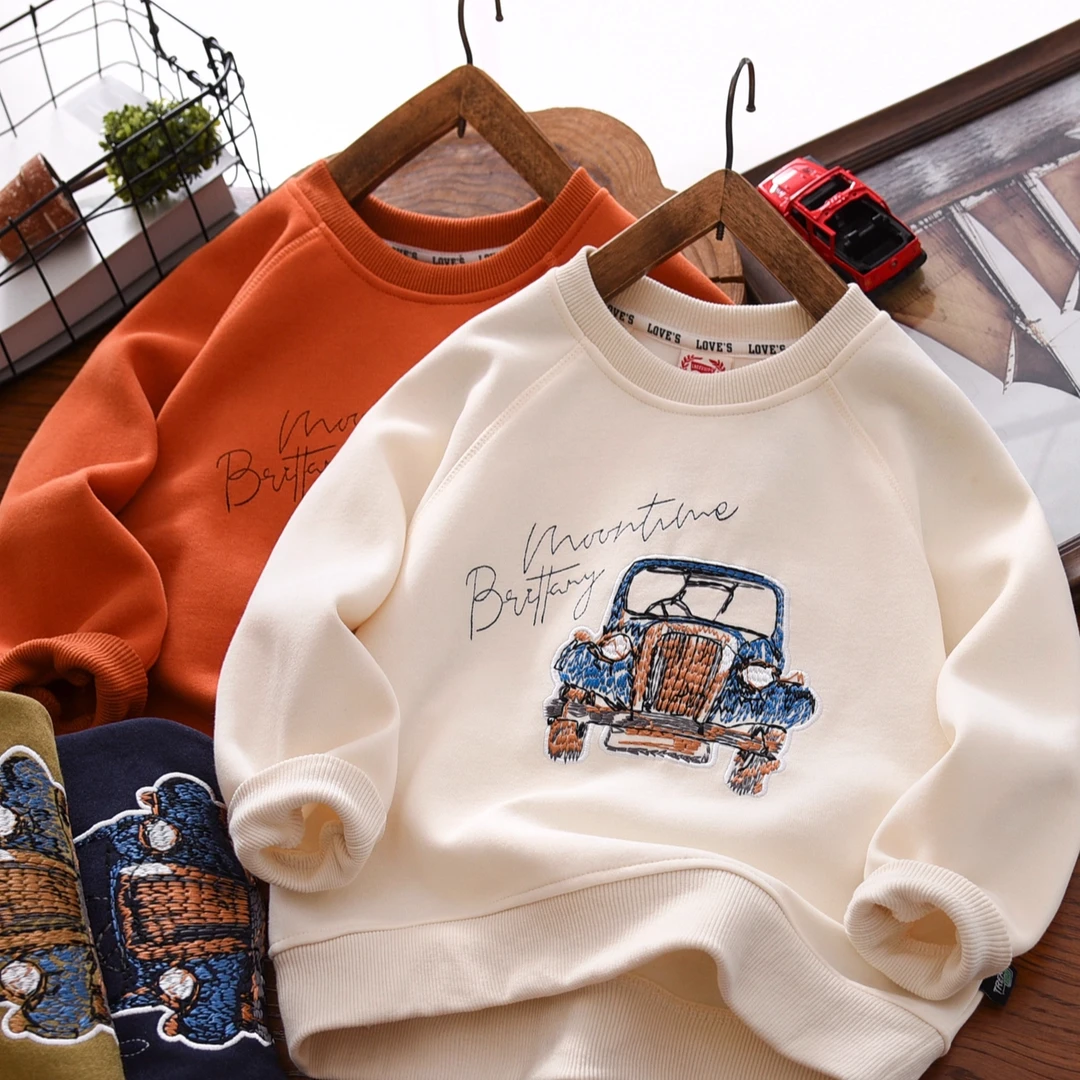 男童卫衣2025儿童中大童春秋款休闲韩版上衣男孩圆领绣花打底衫潮