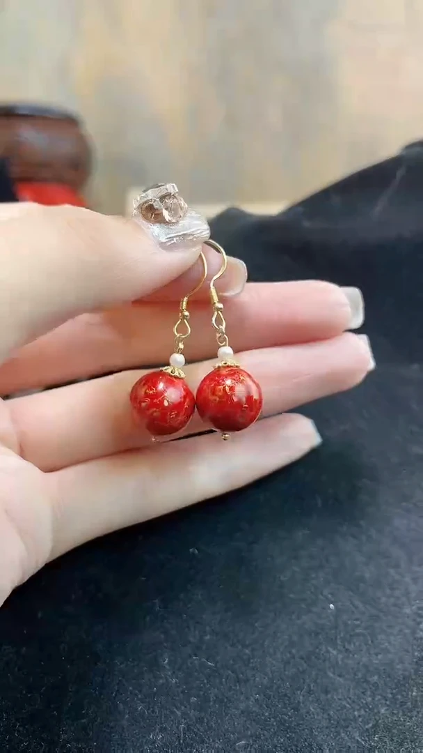 非遗犀皮漆精品耳环红色