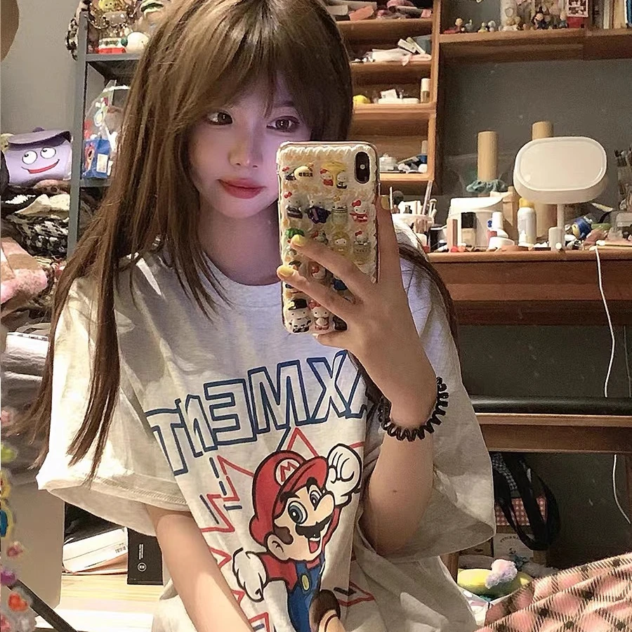 百搭白色情侣夏季半袖小众宽松学生ins休闲港风圆领设计感短袖