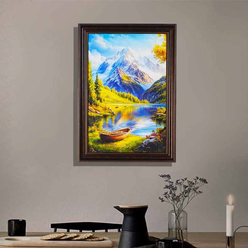 美式山水装饰画玄关竖版轻奢风景挂画大气招财入户走廊办公室