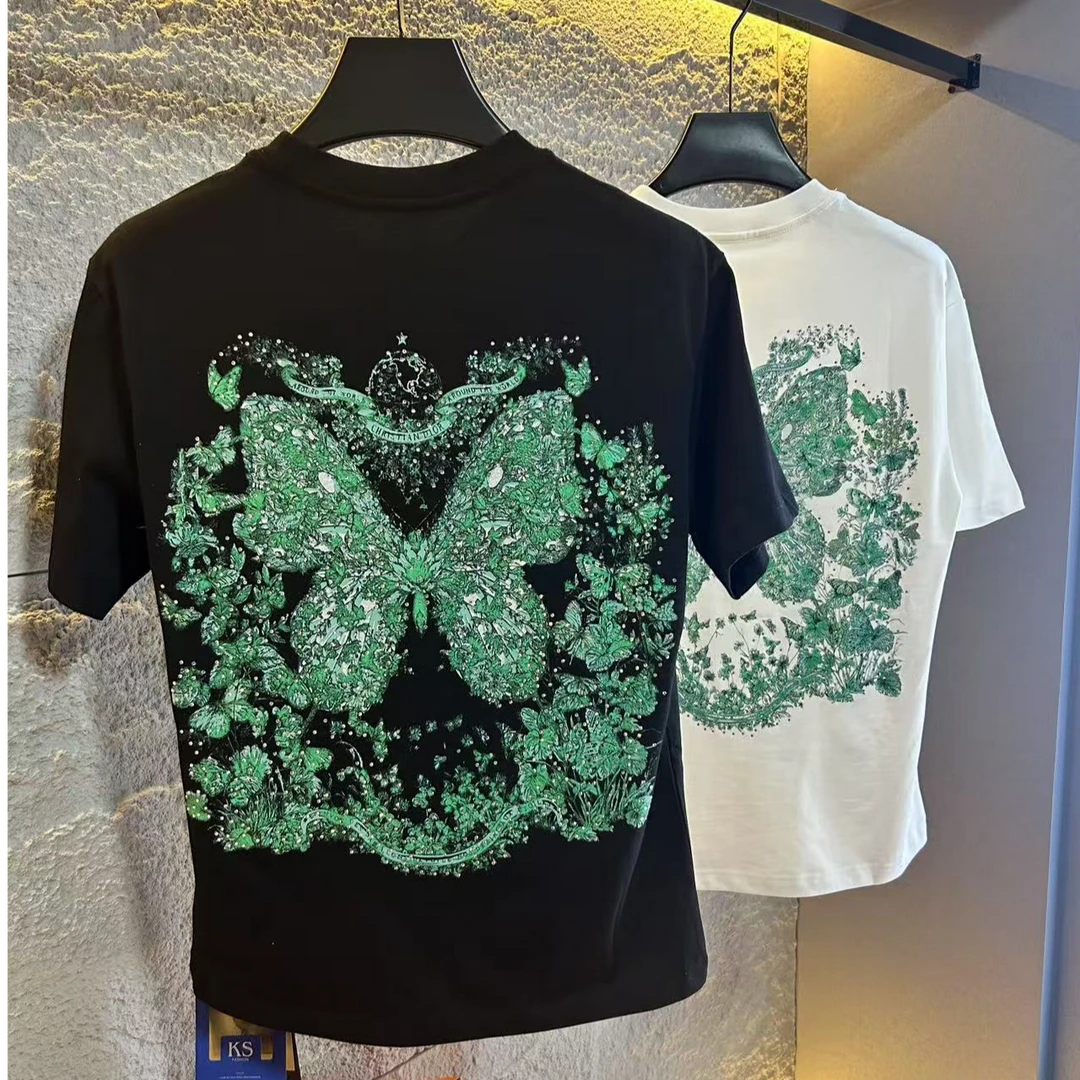 【奥莱】春夏新款男士时尚潮流宽松大码休闲蝴蝶钻短袖T恤0001