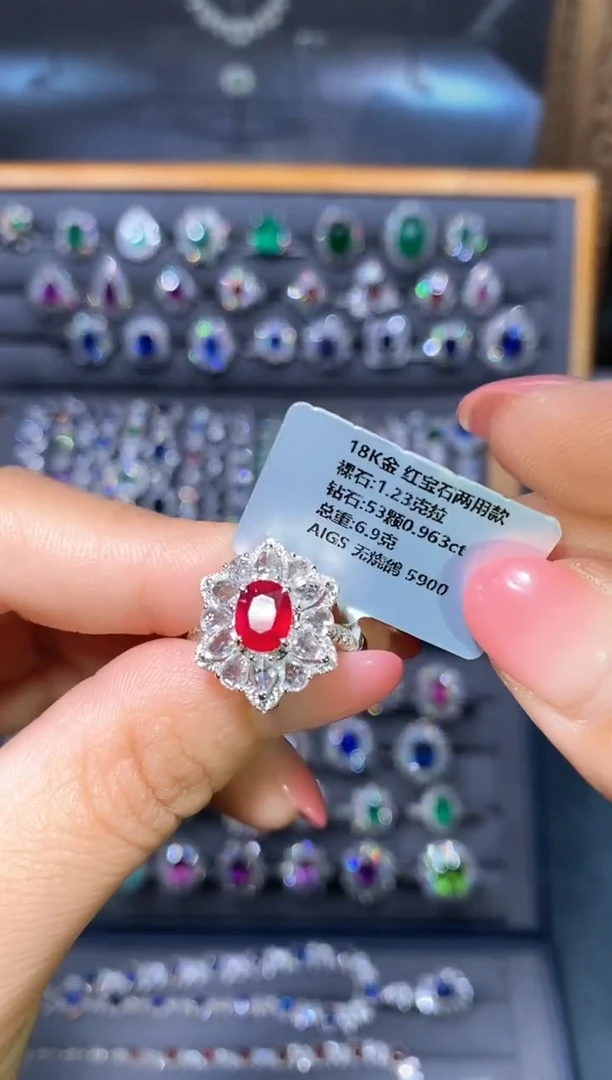 18K金镶嵌戒指红宝石1.23ct/AIGS/无烧鸽血红