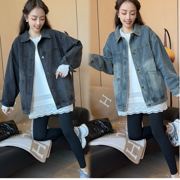 二姐的宝藏春季新款高级感复古港风百搭宽松做旧牛仔上衣#24496
