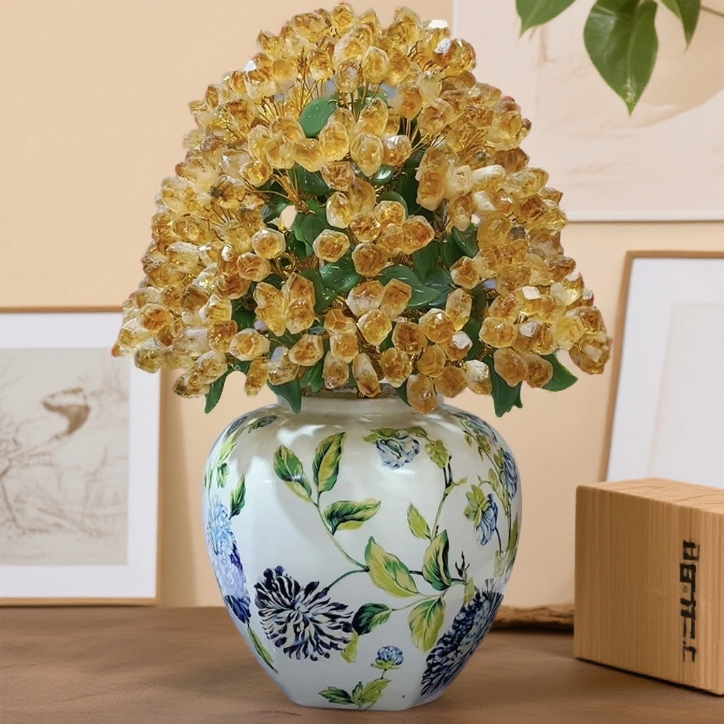 【卓越轻奢原创】福满心愿小碎花花瓶雅致温馨款净透天然黄摆件