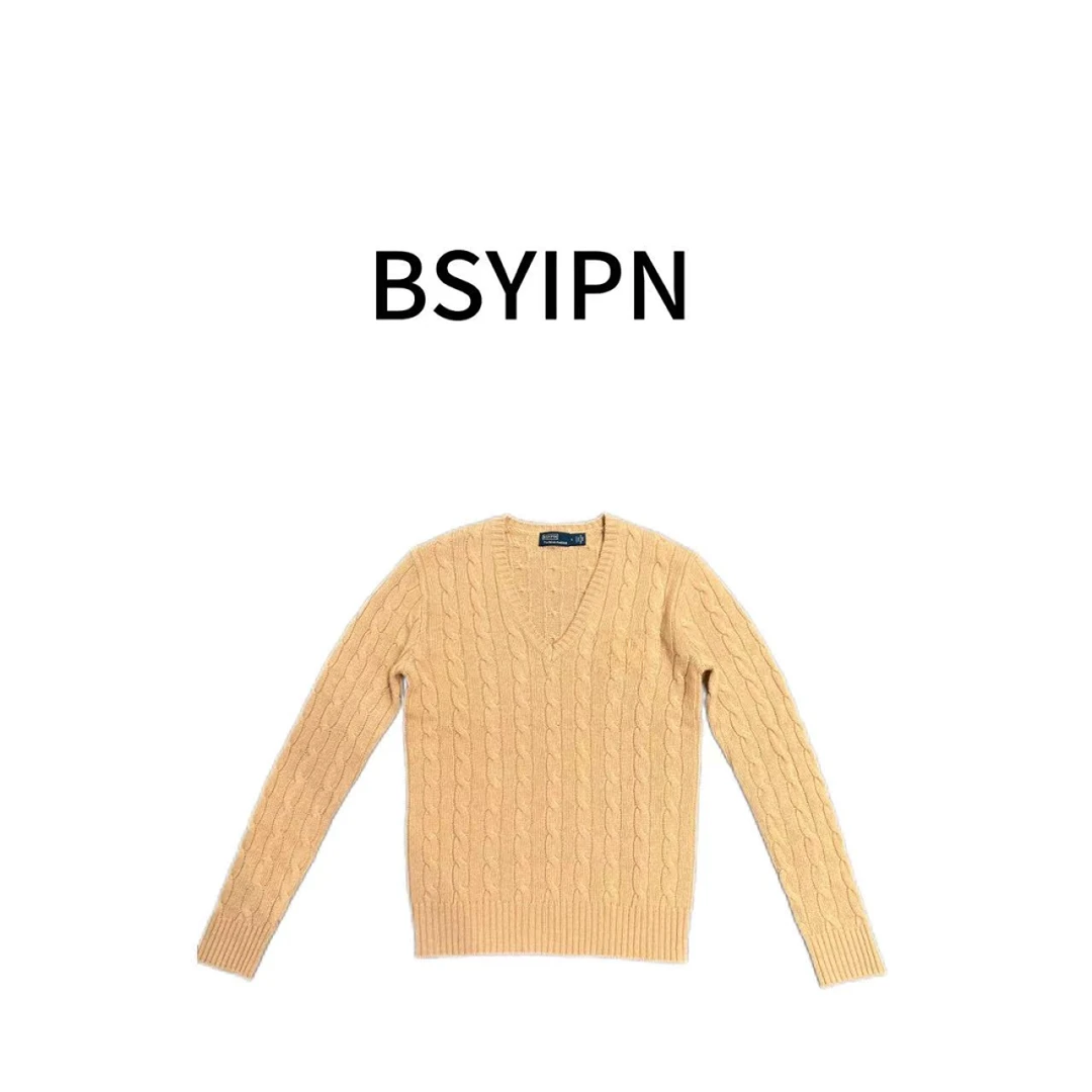 BSYPIN/伯尚优品 慵懒风V领刺绣羊毛绞花复古打底针织衫 BS24147