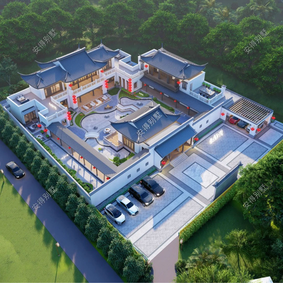 安得别墅新中式四合院别墅设计建筑施工图农村自建房