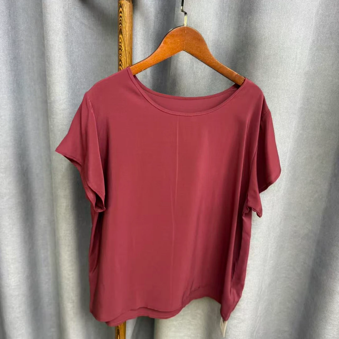 秋季新款休闲时尚圆领桑蚕丝短袖上衣女Z242