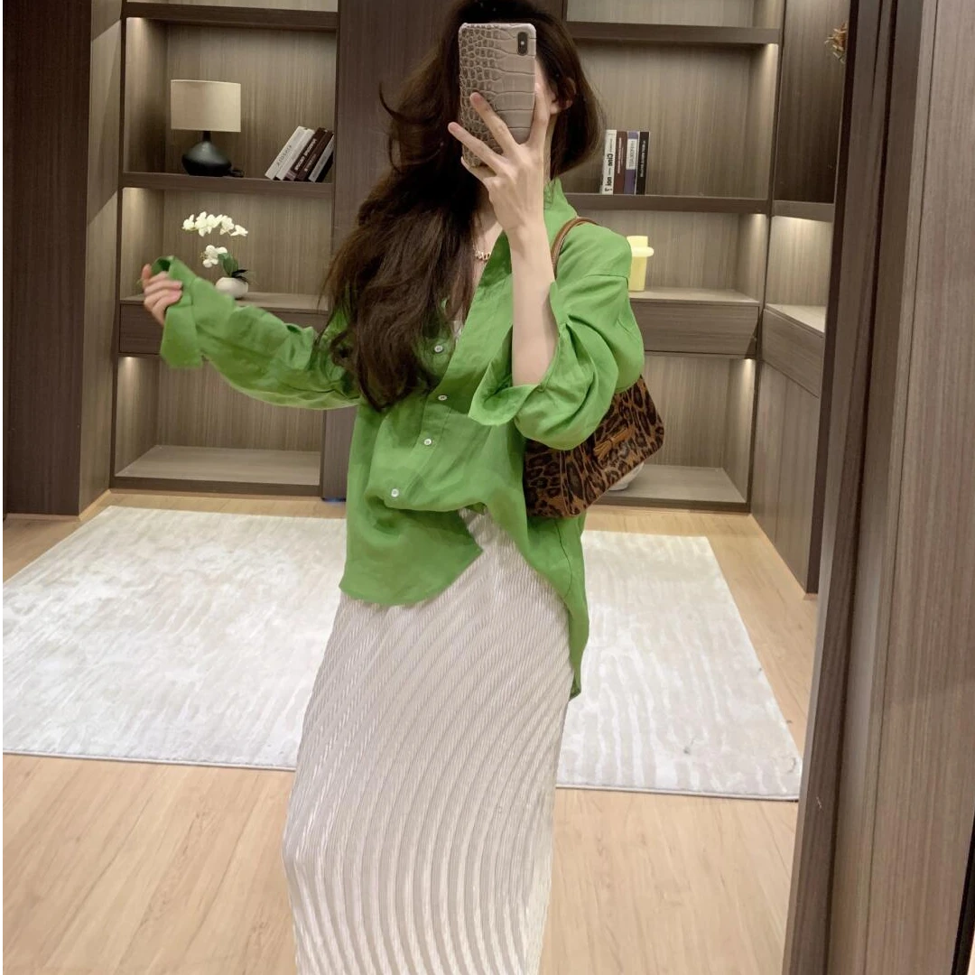 法式显瘦防晒衬衫女春季薄款2025新款宽松慵懒风高级感上衣套装