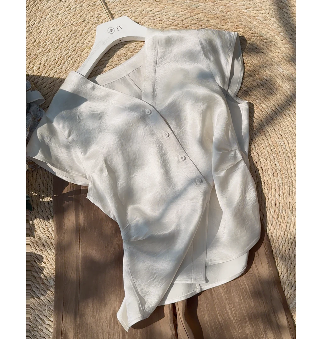 夏季爆款纯醋酸透气舒适百搭气质2025年新款女薄上衣